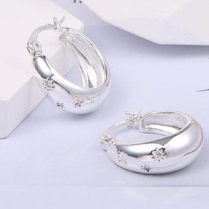 Silver Chunky Hoop Earrings for Women